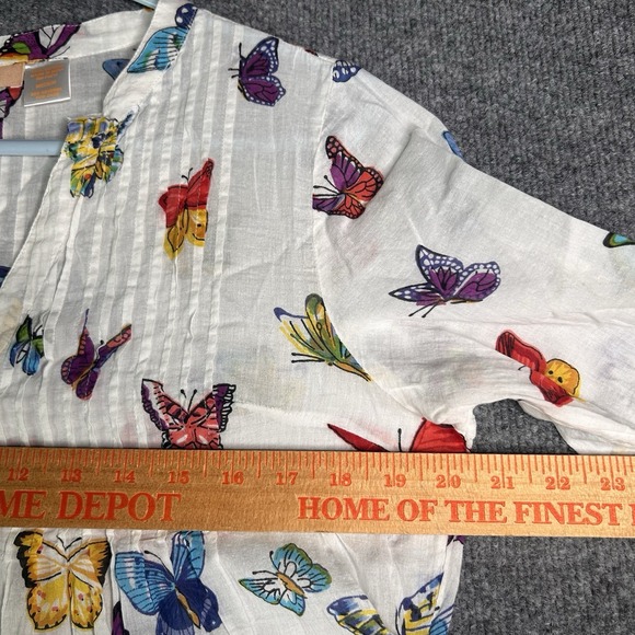La Cera Womens Tunic Top Butterflies Size Medium Colorful Nature Sheer - Picture 7 of 8